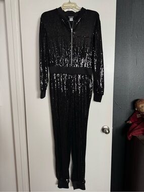 VENUS Black Sequin Zip-Front Jumpsuit